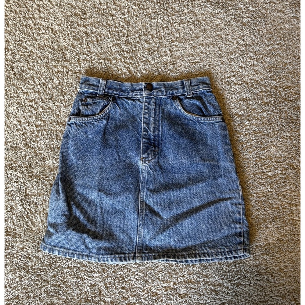 Vintage‎ 80s Denim Skirt Women's Size 24" Medium Wash Button Snap